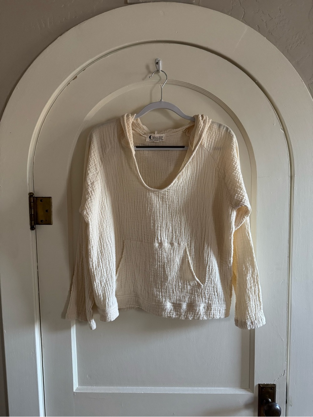 Lotus and Luna Women's Cream Gauze Hoodie Top